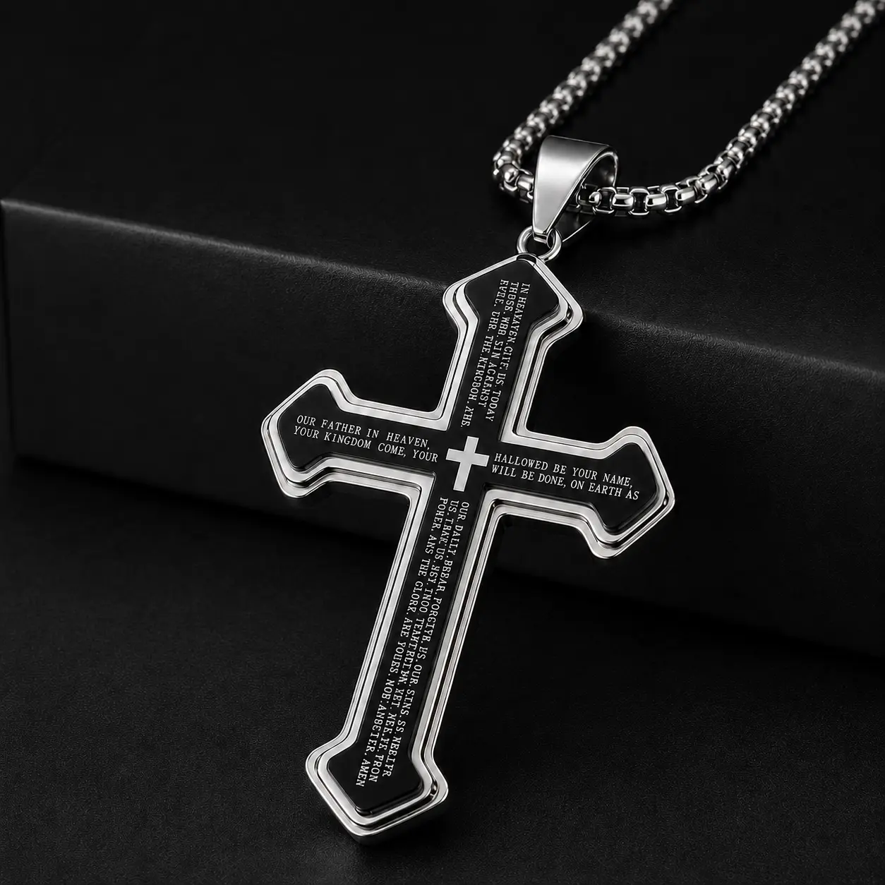 Men's Engraved Bible Verse Cross Pendant Necklace - Rust-Proof Stainless Steel Religious Jewelry, Durable Casual Accessory for Birthday Gifting, Birthday Gift Ideas, Stylish Accessories, Cross Necklace, Crucifix Necklaces