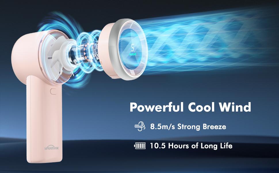 WHATOOK High Speed Portable Handheld Fan,Adjustable Turbo Mini Fan, Battery Rechargeable Personal Fan with Metal Body,Digital Display,Gifts for Women Men Travel/Camping/Outdoor-Pink-White-Green