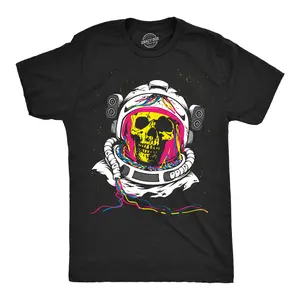 Mens Funny T Shirts Rainbow Astronaut Skull Cool Graphic Tee for Men Mens Funny T Shirts Cool Vintage Fashion T-Shirt Gift Classic Menswear Funny Space Short Sleeve Novelty Tees for Guys Black -