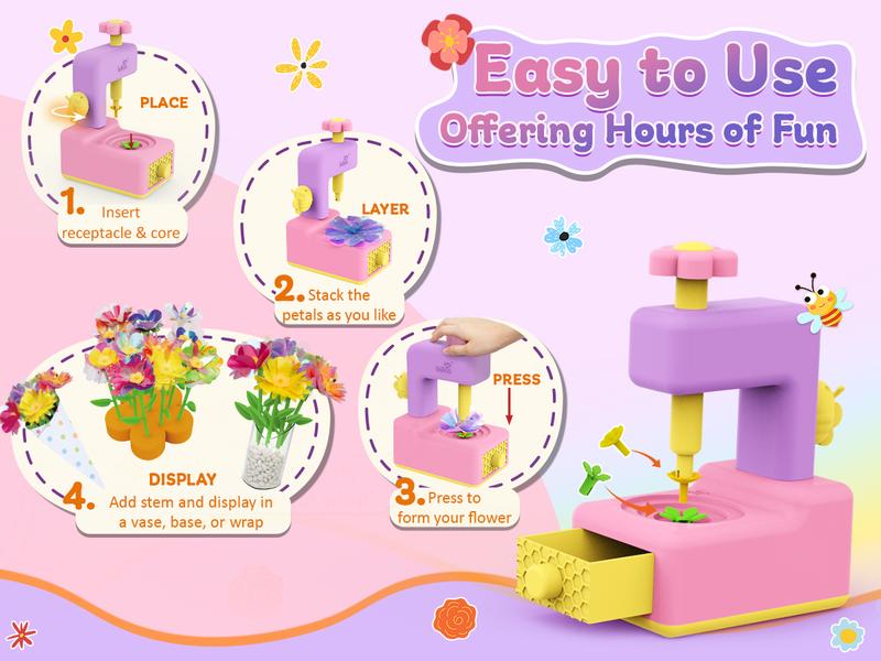 Kiditos Fabric Flower Bouquets DIY Craft Kits for Kids – Build Your Flower Market Toy, Arts & Crafts Bouquet Making for Ages 3+, Perfect Gift for Christmas & Birthdays