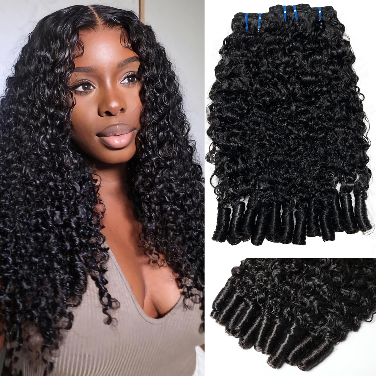 Burmese Curly Bundles Human Hair 3 Bundles Wet and Wavy Hair Bundle Quick Weave for Women Water Wave with Spiral Curly End Hair Extensions Natural Black