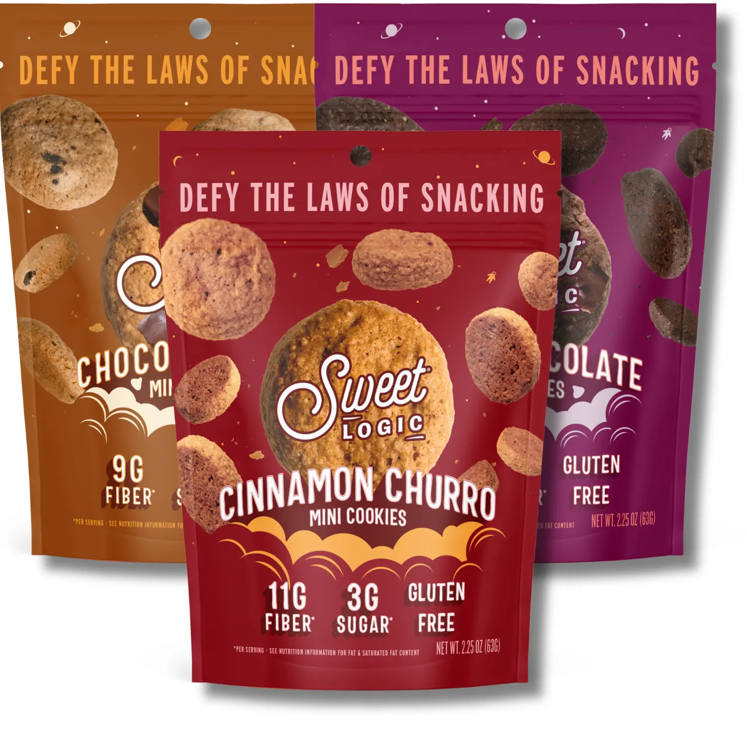 Sweet Logic Low Sugar Gluten Free Mini Cookies Variety Pack- Double Chocolate Brownie, Cinnamon Churro Snickerdoodle, Chocolate Chip -3ct/2.25oz - Tiktok Listing cookies chocolate chips cookies trans fat free cookie Snack Cooky High Fiber Low Carb