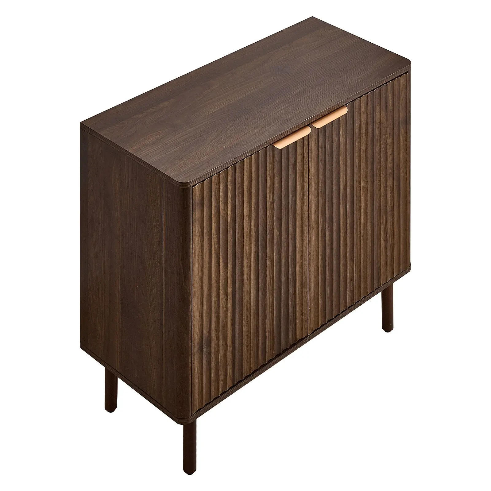 Walnut Mid-Century Fluted Coffee Bar Cabinet - 2-Tier Storage Buffet Stand with Barn Door, Indoor Sideboard for Living Room, Entryway, 31.5x14.7x31.5in