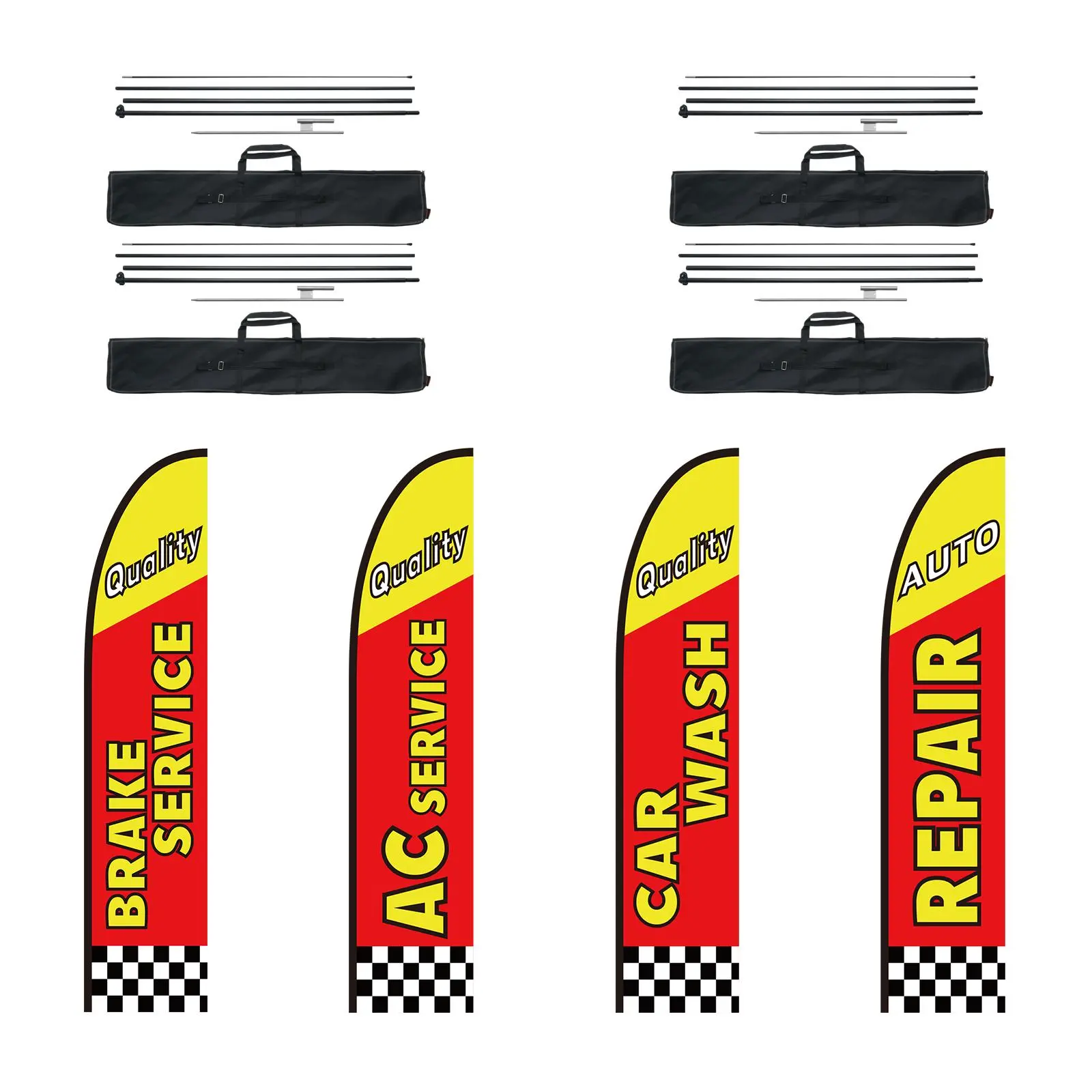 【SummerFinds】VEVOR Auto Repair Advertising Feather Flag with Pole Kit,  , Advertising Flags for Business Outside, Includes 4 Banner Flags, 4 Poles, 4 Ground Stakes, Swooper Flags for Businesses 16.3 FT Aluminum Wall