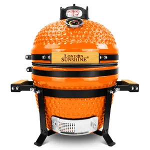 London Sunshine Ceramic BBQ Charcoal Kamado Grill 13 inch Portable Tabletop BBQ Grill Orange