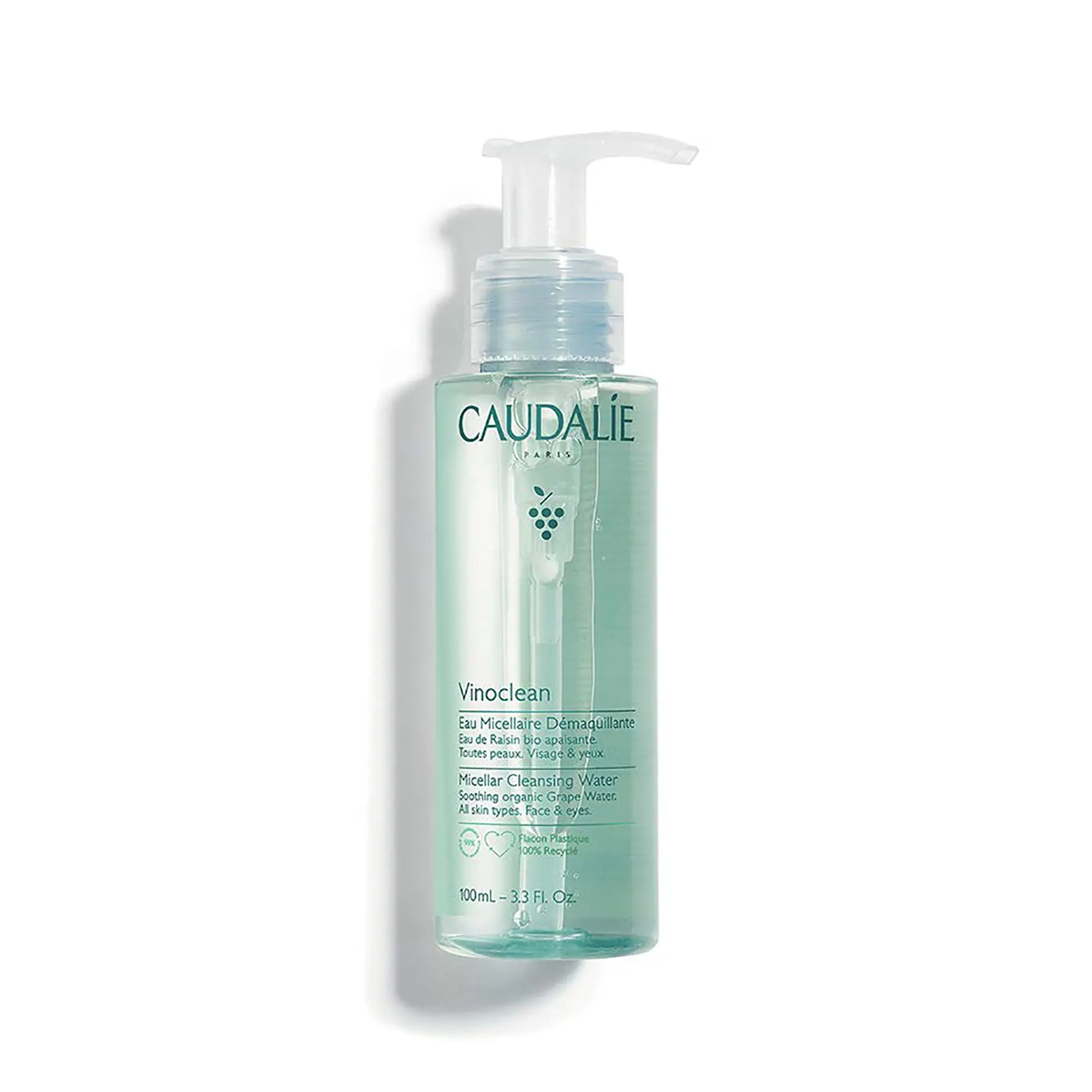 Caudalie Vinoclean Micellar Cleansing Water - Gentle Grape-Infused Makeup Remover with Chamomile, Fragrance-Free, Lemon & Watermelon Extracts, Vegan, Hypoallergenic, 100ml (Compatible with Cleansing Pads), Cosmetic, Mint, Organic, Soothing
