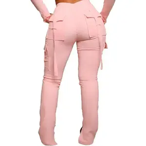 Women's Drawstring Cotton Cargo Sweatpants with Pockets, Stretchy Casual Joggers Lounge Leggings Can be used with a raincoat