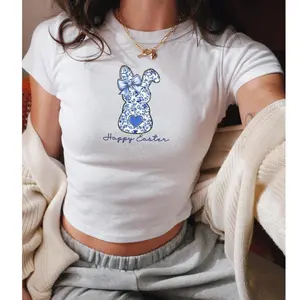 Coquette Easter Bunny Baby Tee Easter Crop Tank Happy Easter Floral Bunny Shirt Rabbit Shirt Girls Easter Shirtcrop Top Y2k Baby Tee