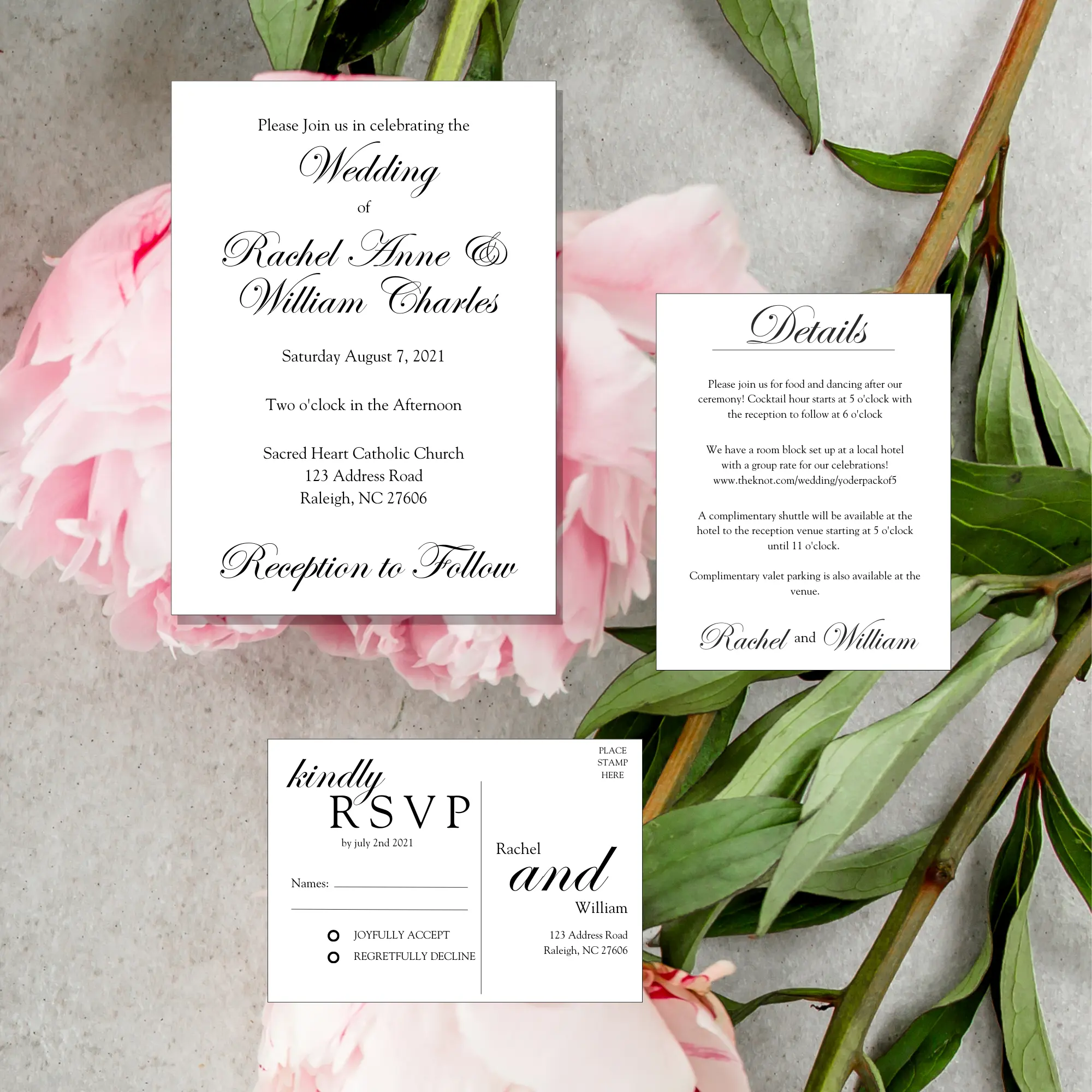 Custom Classic Handwritten Wedding Invitation set perfect for the Elegant Traditional Bride, Elegant Wedding Invitation, Classic Wedding Detail Card, Traditional Wedding Response Postcards, Wedding Response Cards, Wedding Detail Cards, Wedding Invitations