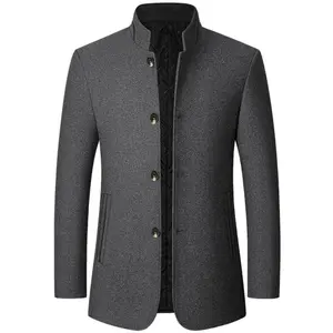Men's Solid Color Woolen Coat, Regular Fit Elegant Style Casual Cozy Long Sleeve Button Front Outerwear for Fall & Winter, Men's Clothes for Daily Wear, Work Office Jacket