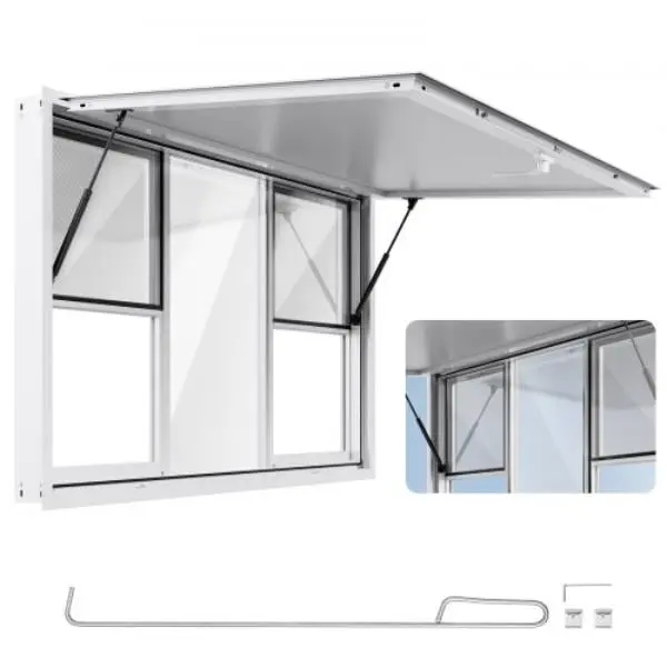 Vevor SXXCFWCK60X3384GW001V0 Aluminum Alloy Concession Window, 60x36 in. - Motorhome Food Truck Setup Accessory - 6 Sliding Windows, Awning Door, Drag Hook Included