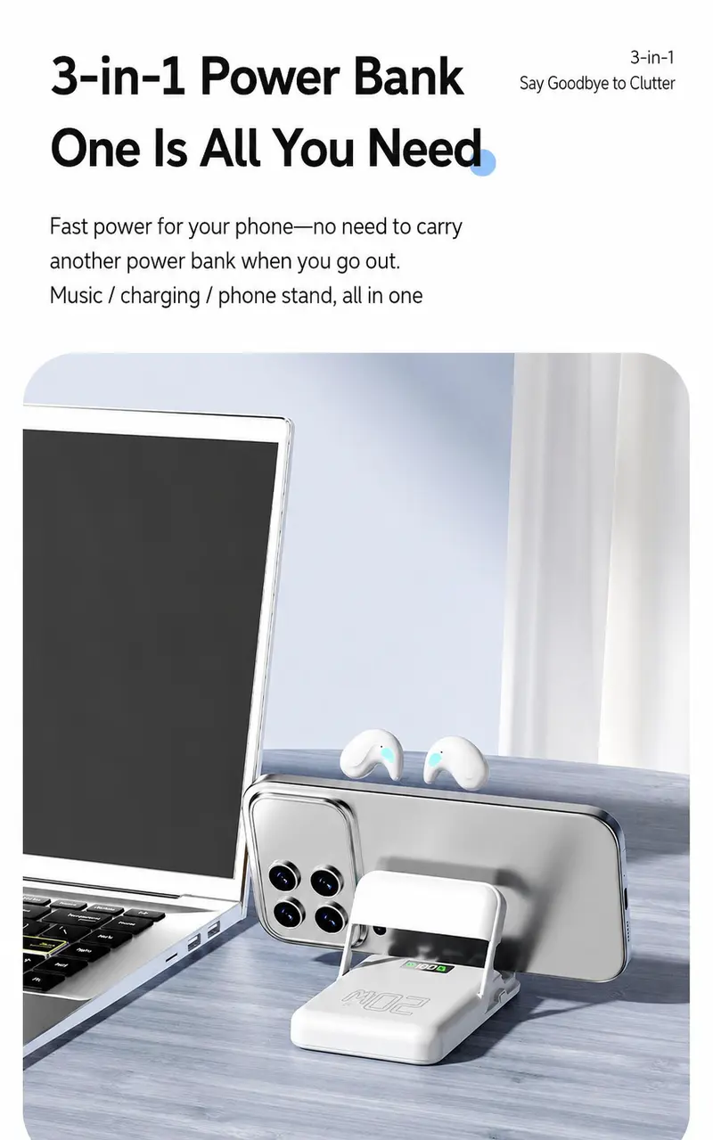 3-in-1 Magnetic Power Bank Wireless Headphones with Bluetooth Earbuds, 20W Fast Charging, LED Battery Display, Fold-Out Phone Stand, Noise Isolation Solutions, Portable Magnetic Phone Charging Pad, Compact Waterproof Audio Device for Travel, Daily Carry 3-in-1 Magnetic Power Bank Wireless Headphones with Bluetooth Earbuds, 20W Fast Charging, LED Battery Display, Fold-Out Phone Stand, Noise Isolation Solutions, Portable Magnetic Phone Charging Pad, Compact Waterproof Audio Device for Travel, Daily Carry