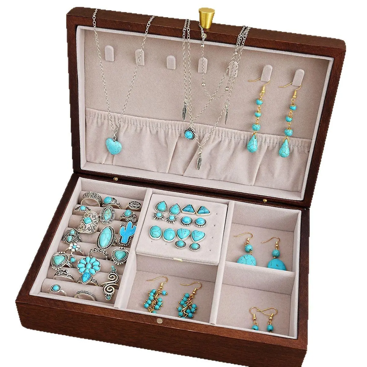 34-piece set including necklace, earrings and ring | Bohemian West Jewelry Set, adorned with elegant turquoise, perfect for everyday wear, party accessories and casual date ladies' accessories (box not included).