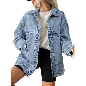 EVALESS Women's Denim Jackets Casual Long Sleeve Drop Shoulder Button Down Jean Jacket Coat With Pockets 2026 Womenswear Springtok Style