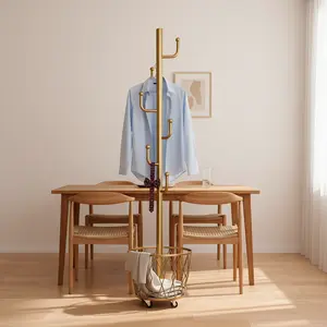 Single Pole Coat Rack Freestanding with Storage Basket, Bedroom Friendly Design