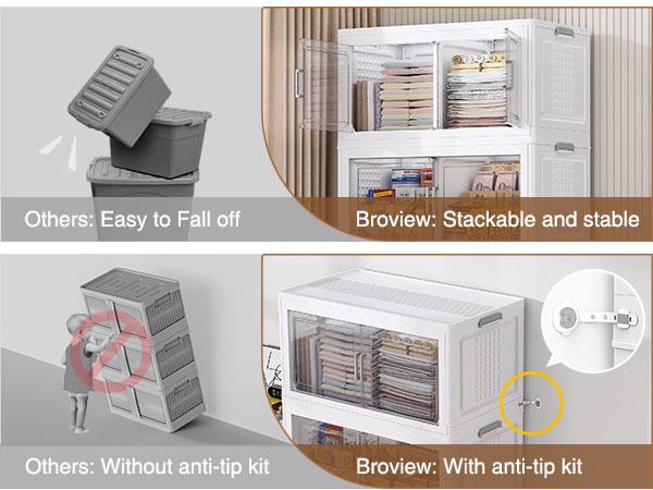 Broview V40 800QT Plastic Storage Bins with Lid and Wheels, Extra Large Stackable Storage Bins with Dividers, Closet Organizers and Storage Cabinet Shelves Collapsible Box for Home Garage