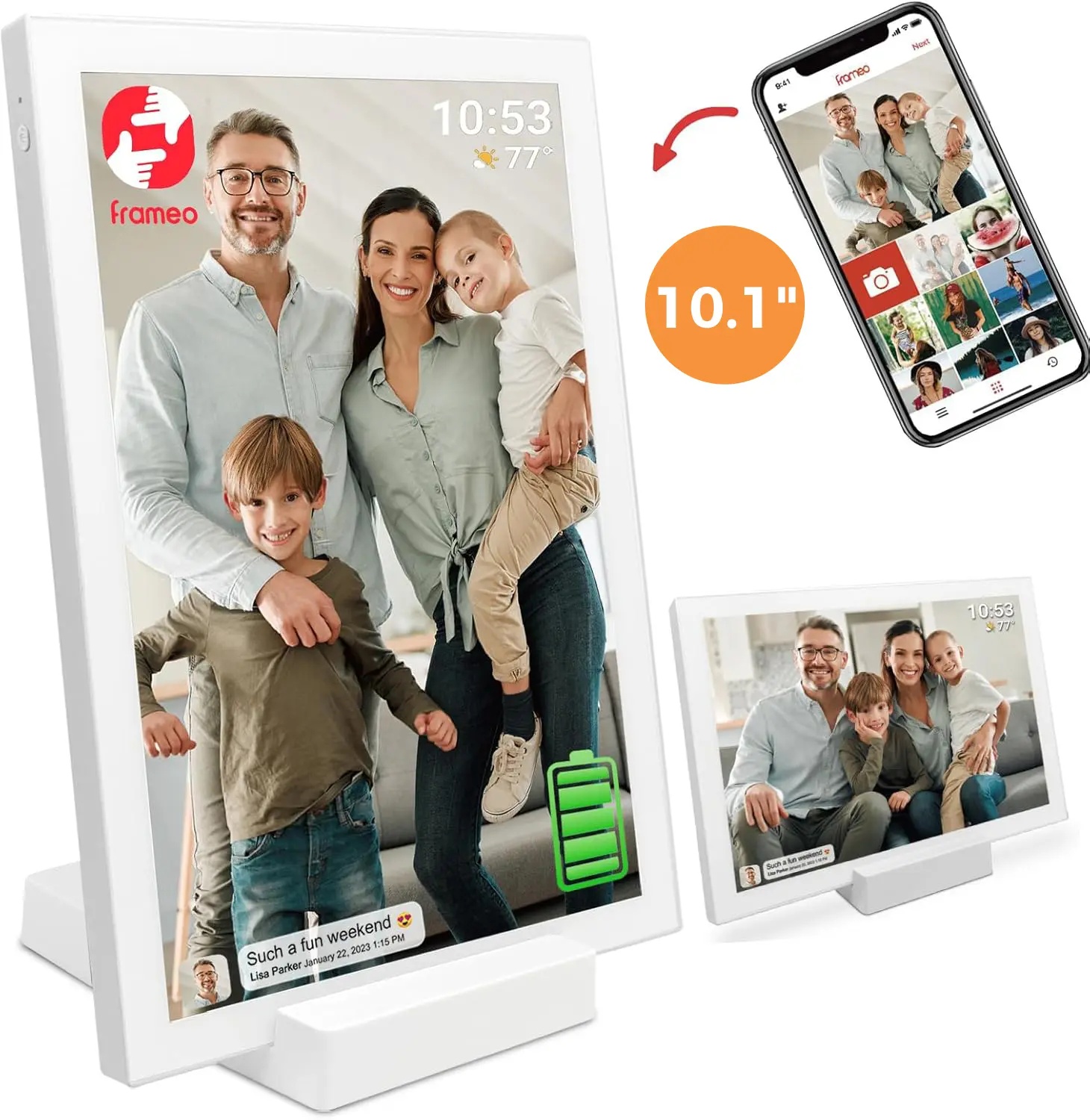 FRAMEO 10.1 Inch WiFi Digital Picture Frame - 5000mAh 10.1-battery, IPS LCD Touch Screen, Auto-Rotate Portrait & Landscape, USB Port, Desk Display for Parents, Photo Frame, Photo Display Frame