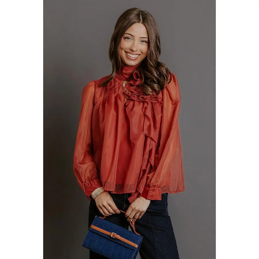 Paris Charm Organza Top in Rust