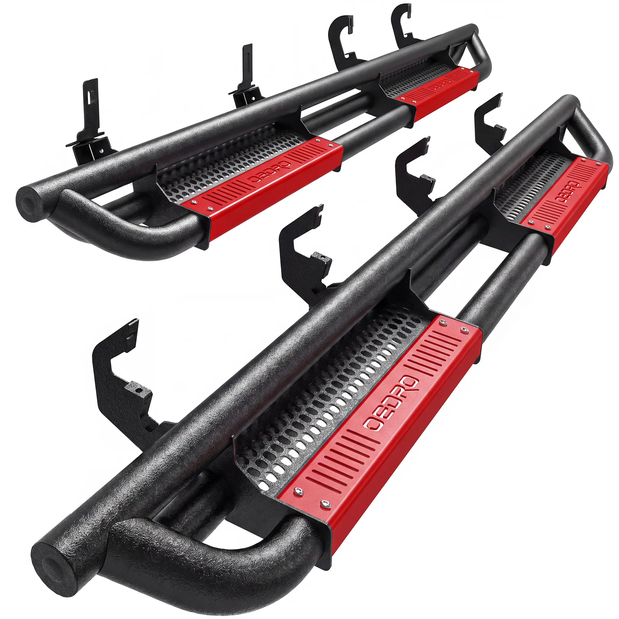 OEDRO 6 inch Running Boards Compatible with 2007-2018 Chevy Silverado/GMC Sierra 1500 Crew Cab & 2007-2019 2500/3500HD, Bolt-on Side Steps with Paintable Step Plates, Black and Red Nerf Bar