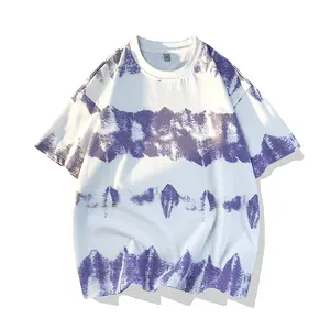 Men’s short-sleeve T-shirt for summer, lightweight trendy brand loose fit, tie-dye print, high-quality heavyweight men’s summer crewneck, couple matching half-sleeve top