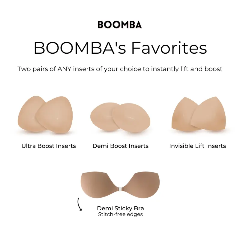 BOOMBA Favorite Bundle - Patented Sticky Fashion Bra Inserts - Pack of 3