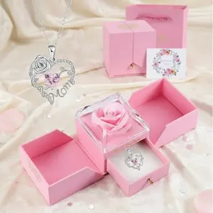 Mom Heart Necklace in Rose Box – Romantic Jewelry Gift for Mother’s Day, Birthday or Christmas
