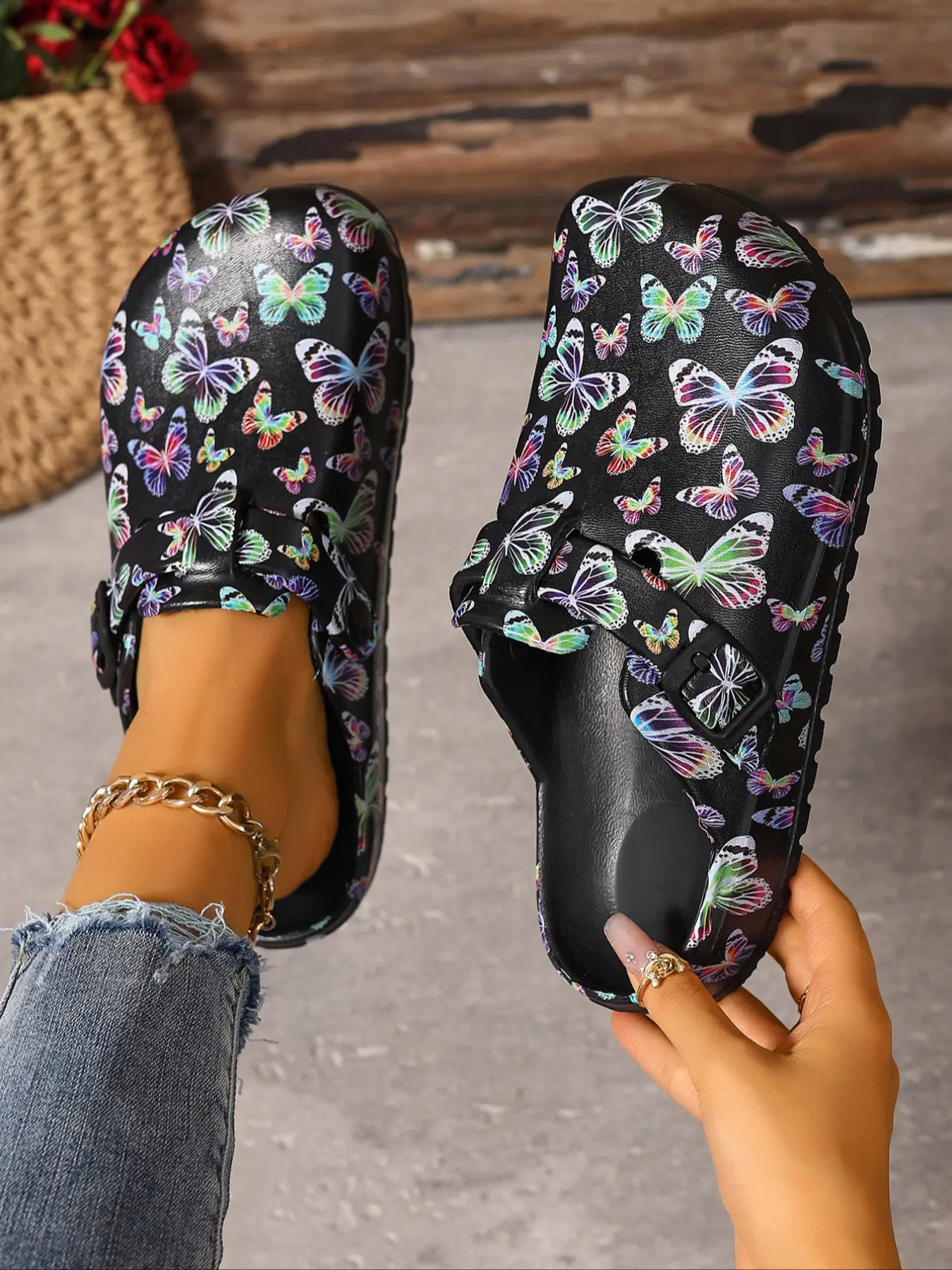 Women's Fashion Print Eva Classic Clog Work Clogs, Non Slip Clogs, Lightweight Casual Clogs, Summer Anti-Slip Work Shoes, Lightweight Flat Soft Sole Adjustable Buckle Closed Toe Beach Garden Fall
