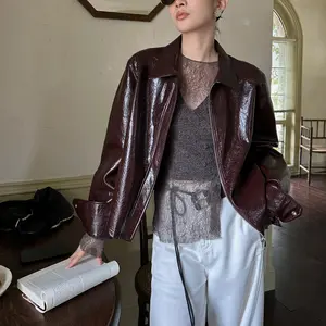 JCCC Women's Stand Collar Faux Leather Jacket, Streetwear Casual Long Sleeve Outerwear for Spring & Fall & Winter, Ladies' Waterproof & Windproof Clothes for Daily Wear, Ladies Clothes for Daily Wear, Chic Outerwear