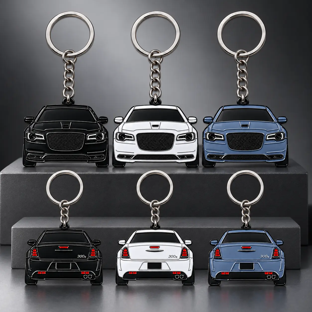 Double-Sided Chrysler 300S Car-Shaped Metal Keychain, Enamel Automotive Key Ring, Car Key Accessory and Bag Charm for Men and Women, Gift for Chrysler Owners, Available in 3 Colors