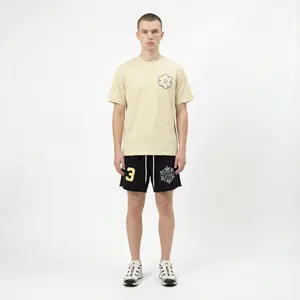 SnowDay Slogan Basic Tee Khaki Grey Premium Heavyweight Cotton Signature Graphic Tee with Geometric Red Hexagon LOGO & SnowDay Typography