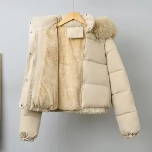 Winter Short Parkas Women's Cotton-padded Clothes Add Velvet Thicken Outerwear Fur Collar Removable Hooded Coats Warm Jackets