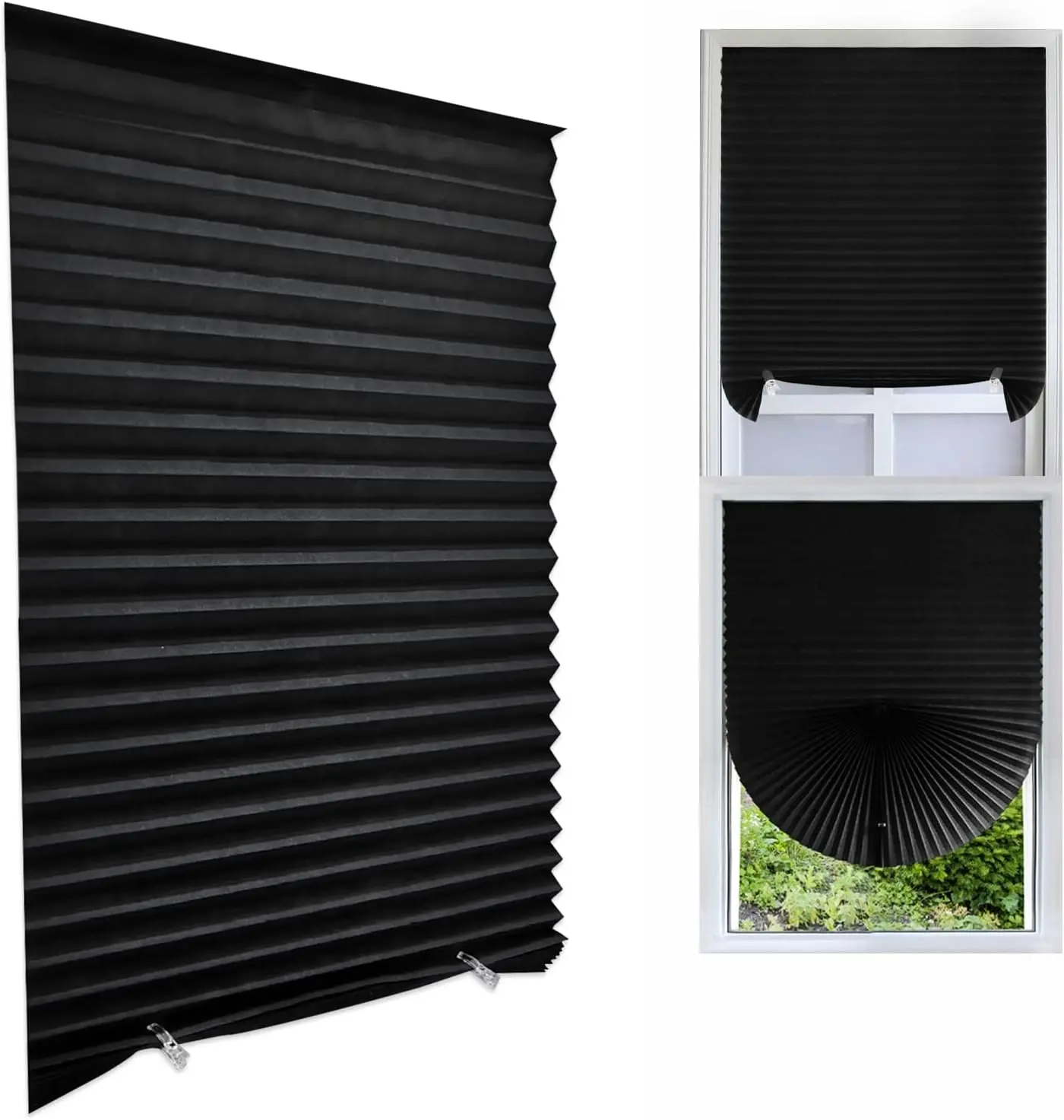 Cordless Blackout Pleated Fabric Paper Window Shades Blinds Darkening Temporary Light Filtering Easy to Install and Cut for Home Bedroom Office Windows HxW(59" x 35")