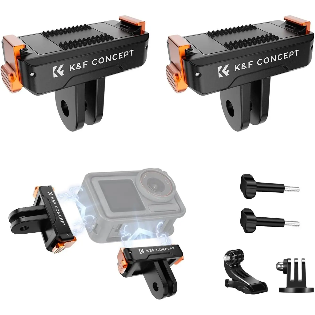 K&F CONCEPT 2-Pack Magnetic Quick-Release Adapter Mount, Magnetic Lock Extension Base Bracket with 1/4" Adapter & Quick-Release Buckle for DJI Osmo Action 5 Pro/4/3 & Osmo 360 Cameras