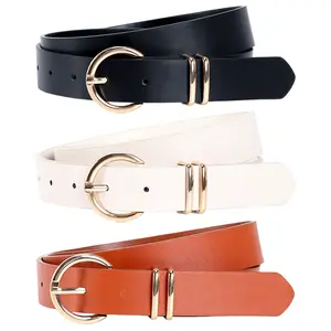 3 Pack Women Belts For Jeans Dresses Pants Ladies Leather Waist Belt with Gold Buckle