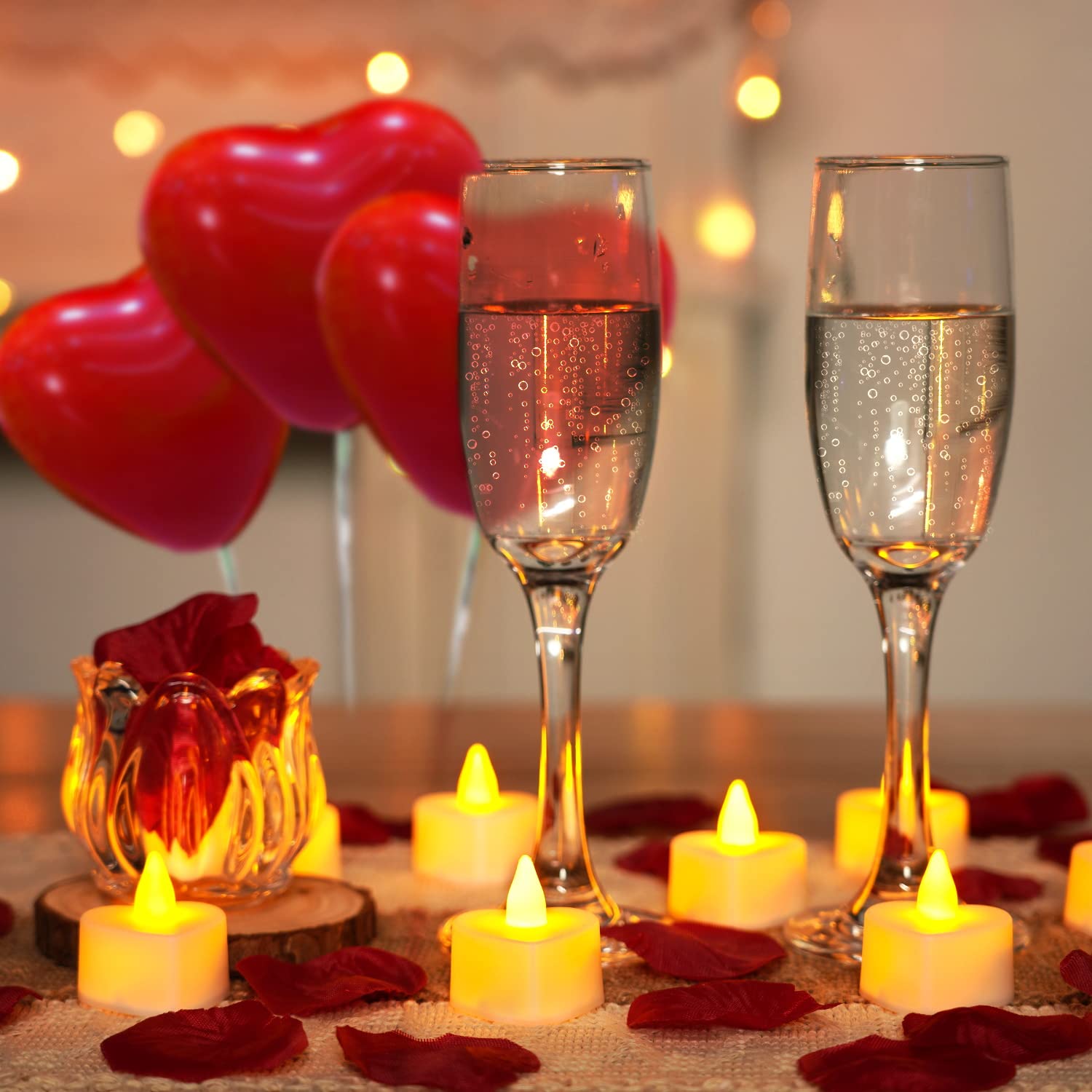Valentine's Day Surprise Kit: 1000 Rose Petals, 30 Heart Balloons & 24 LED Tea Lights for Romantic Proposal, Anniversary, Wedding Table Scatter Decorations Valentine's Day Surprise Kit: 1000 Rose Petals, 30 Heart Balloons & 24 LED Tea Lights for Romantic Proposal, Anniversary, Wedding Table Scatter Decorations