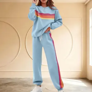 Cozy Rainbow Stripe Set | Soft & Comfortable Matching Outfit | Must-Have Combo | Colorful Rainbow Stripe Lounge Set |