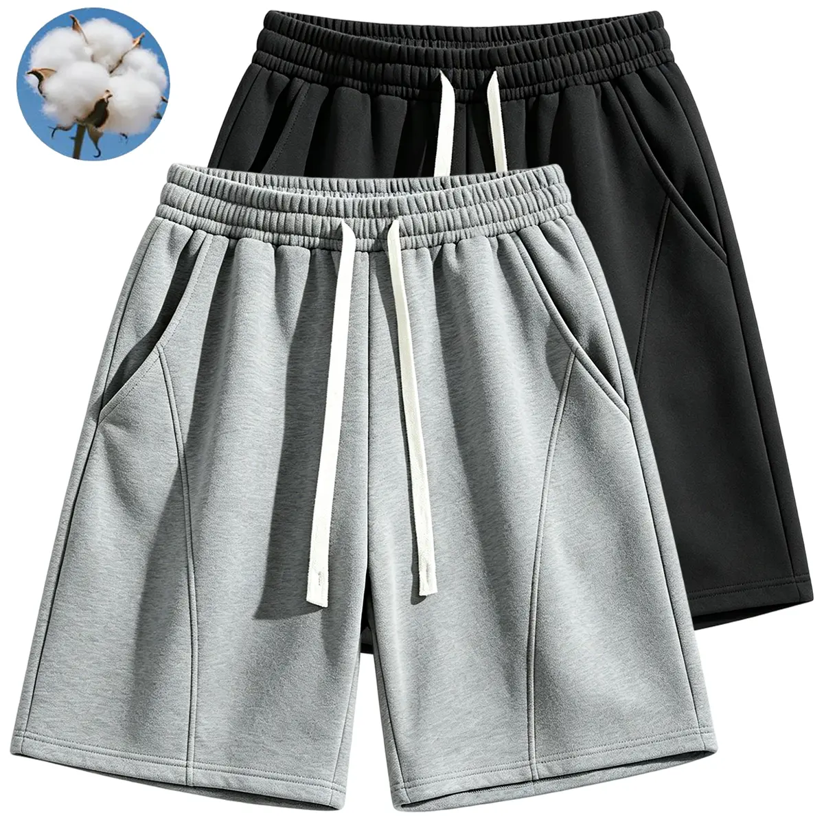 Men's 2Pcs Cotton Polyester Blend Fashion Apparel, Elastic-Waist Baggy Athletic Shorts, Hangable Loose Drawstring Casual Summer Workout Bottoms,clothes for back to school,first day of school outfits