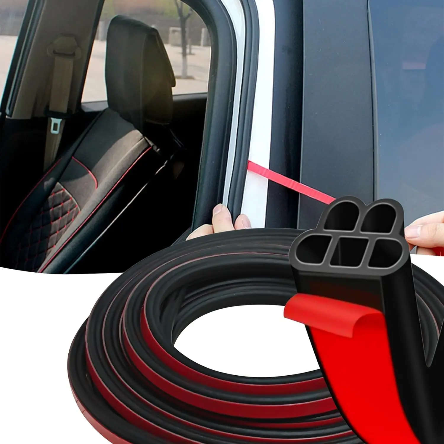 YXCY 52.5Ft Universal Car Door Rubber Seal Strip Self Adhesive Automotive Door Soundproofing Weather Stripping Double Layer 5-Hole Auto Weatherstrip fit Truck Pickup RVs