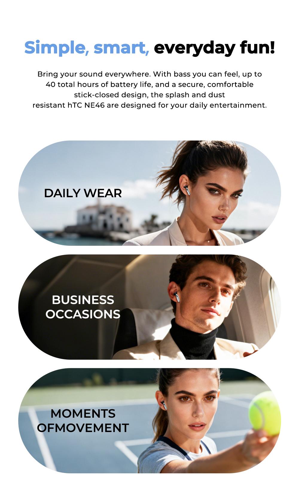 hTC NE46 Wireless Earbuds, Heart Rate Monitoring Earbuds, In Ear Earbuds, Bluetooth 6.0 Earphones, Blood Oxygen Monitoring Headphones, LED Smart Touch Screen Waterproof Audio Earbuds for Music & Calls, Comfortable for Sports