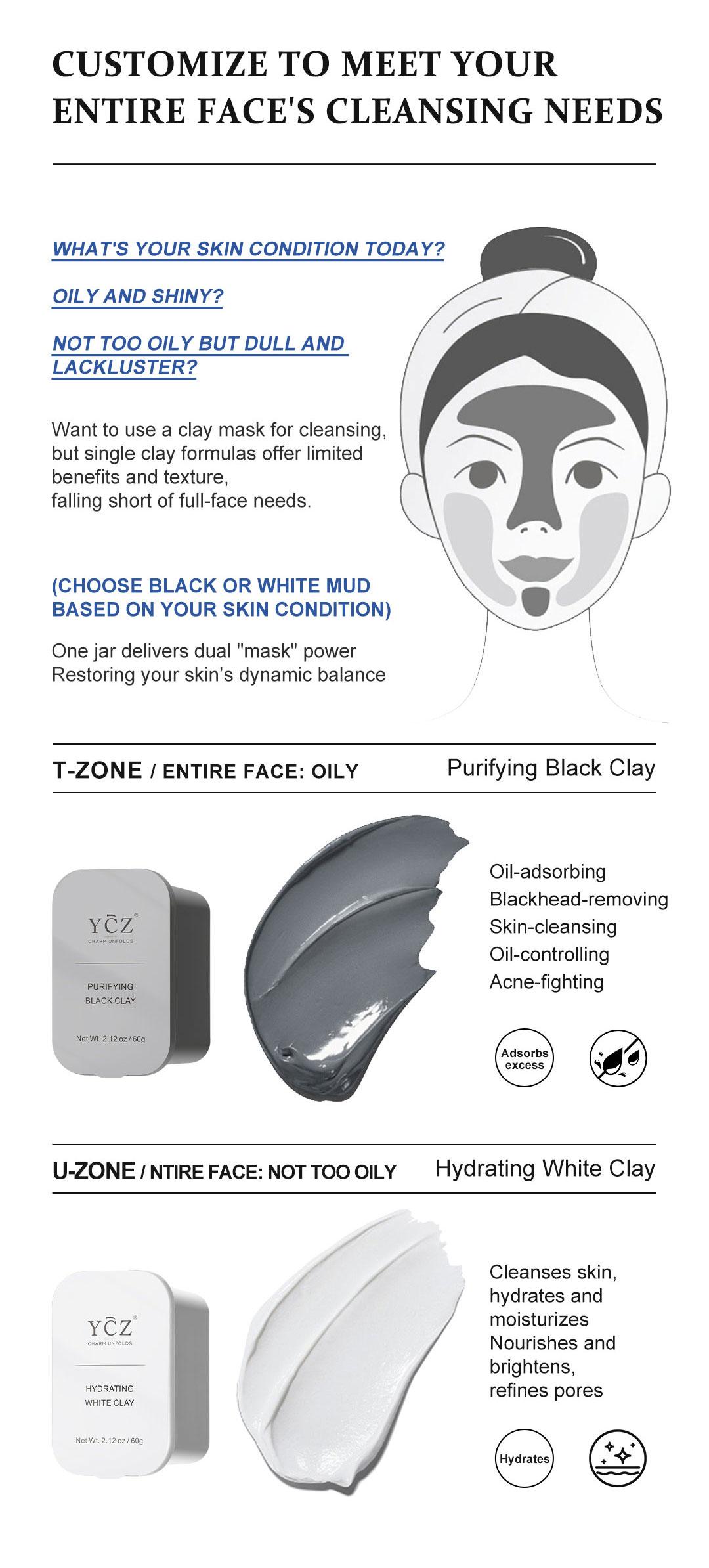 YCZ Purifying Two-Color Cleansing Mud Mask - Dual Clay Face Mask for Deep Pore Detox Oil Control & Hydrating Glow