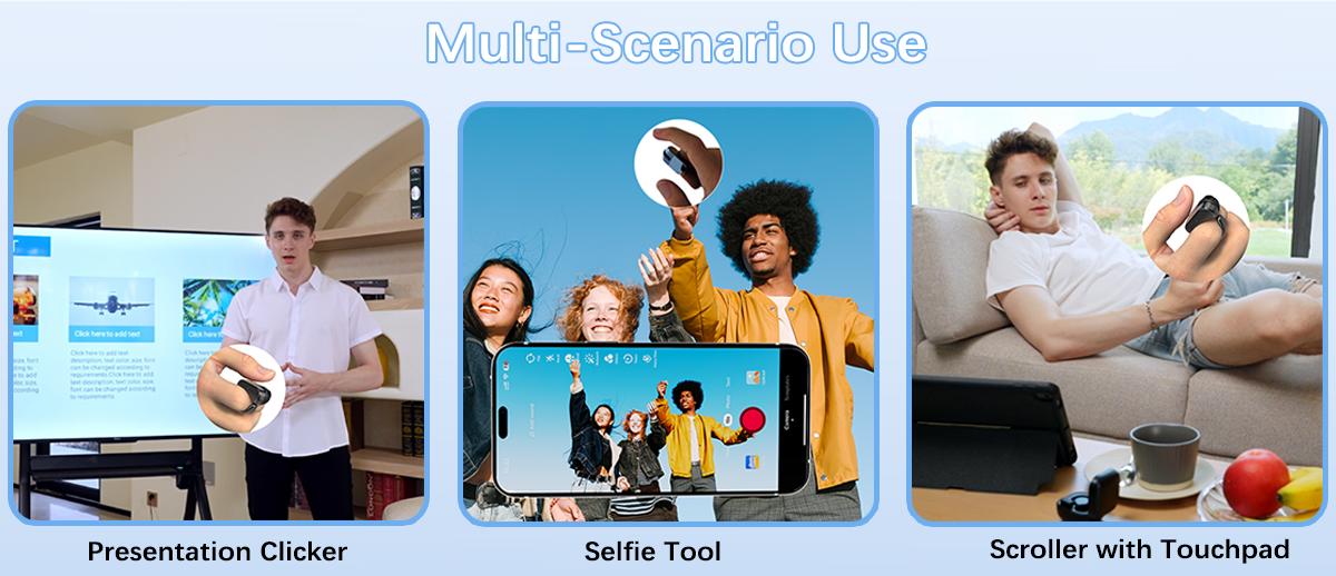 Xring Remote Control Ring Mouse with Touchpad, Bluetooth/2.4G Wireless Scrolling Ring Air Mouse for Short Video, Page Turner for Kindle APP, Selfie and Video Remote For IPhone/IPad/Android/Tablet/Mac/PC/Laptop