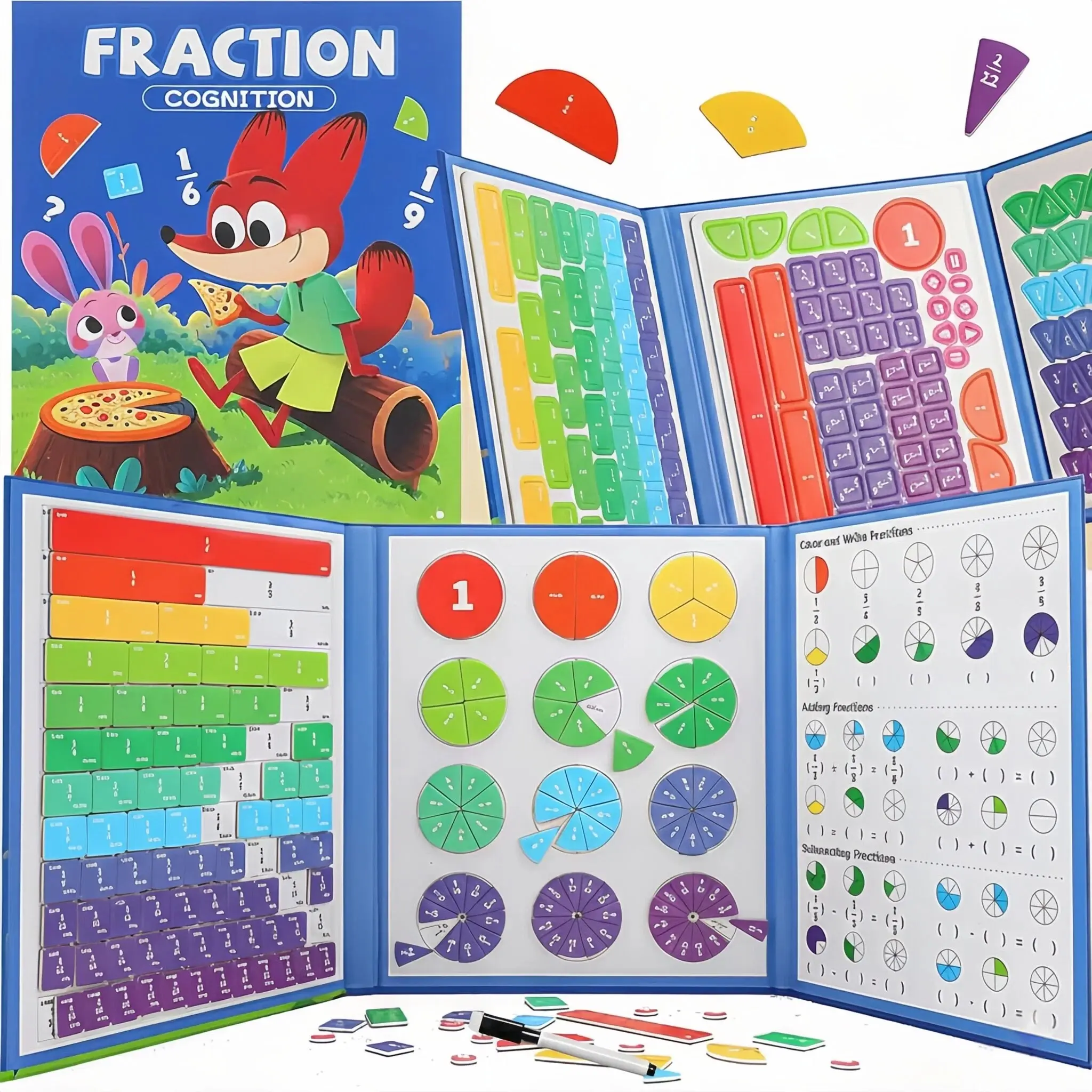 Magnetic Fraction Demonstration Book - STEM Math Manipulatives, Montessori Learning Materials, Visual Numerator & Denominator Tool for Addition & Subtraction, Educational Gift for Toddlers