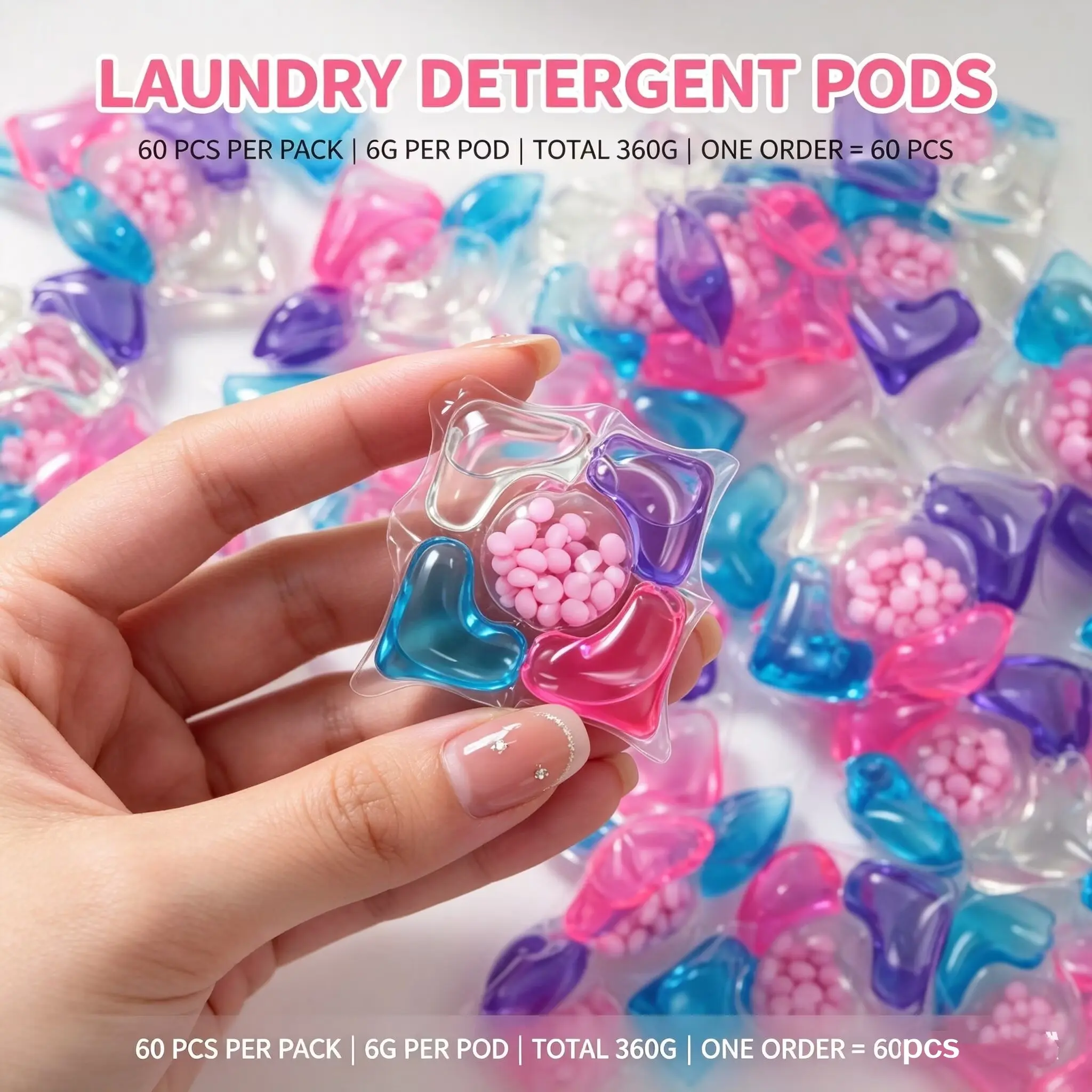 60-Pack 5-in-1 Laundry Detergent Pods, Long-Lasting Lavender-Scented Laundry Detergent, 5D Laundry Liquid Balls, Multi-Function Washing Gel Beads