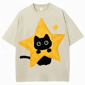 Vintage Cat Star Unisex Tee, Oversized Streetwear