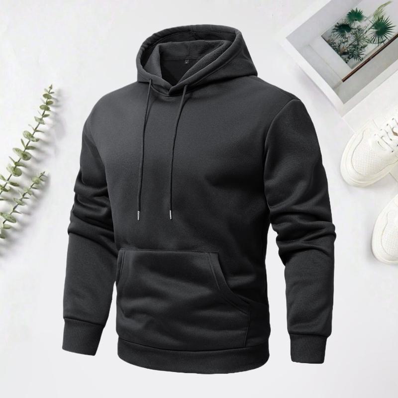 Men's Spring & Autumn Thin Long-Sleeve Hoodie Casual Fashion Pocket Design Hooded Sweatshirt Lightweight Jacket with Zipper Pocket Drawstring Hood Autumn Clothing Solid Color