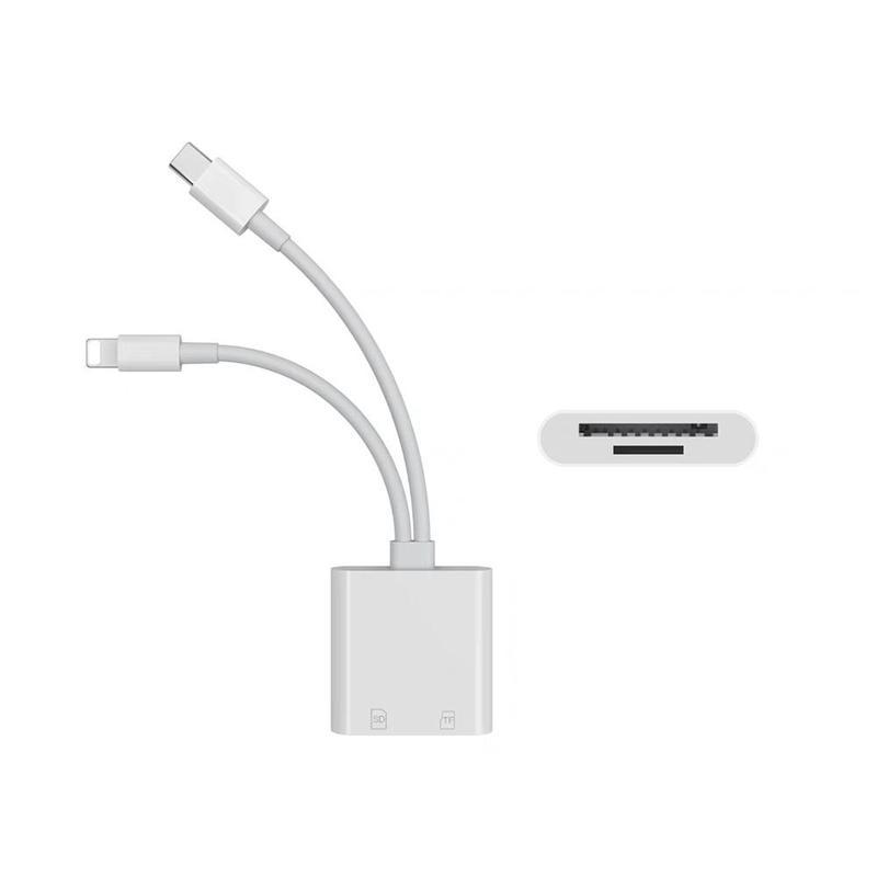 2 in 1 SD Card Reader, 1 Portable Type-C Card Reader, Multi-function Dual Line Card Reader for Home Office Digital Camera