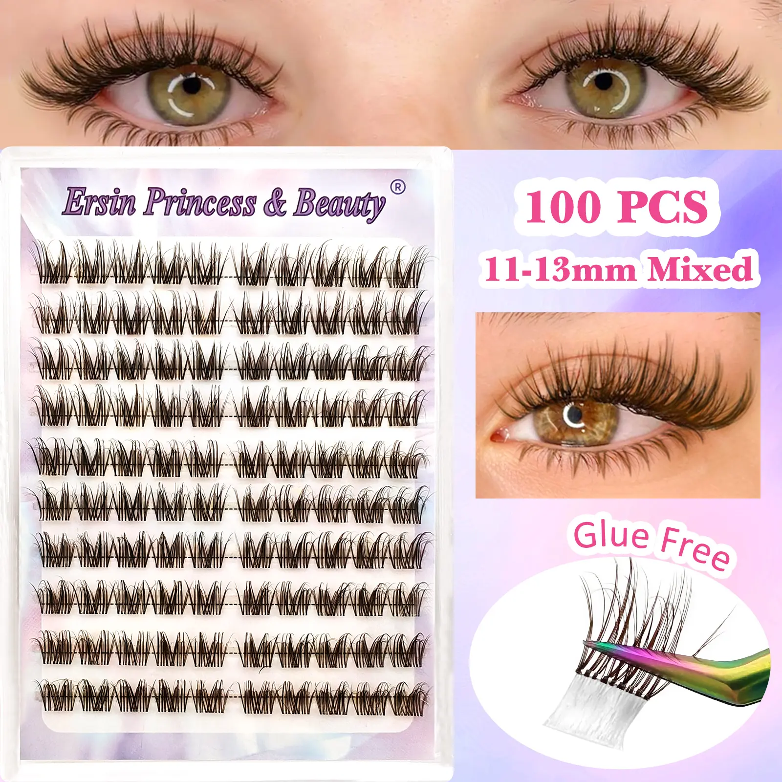 Self Adhesive False Eyelashes, Volume Lashes, Mixed Lengths (11-13mm), Dense Curled Fluffy Natural Look, Waterproof Long Lasting, Travel Friendly, Makeup, Cosmetic