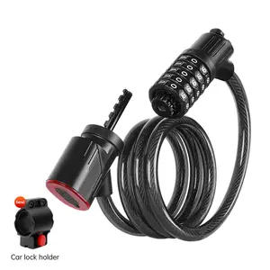 5-Digit Password Bike Lock with Safety Tail Light - Anti-Theft Steel Cable Chain Lock, Bicycle Security Accessory