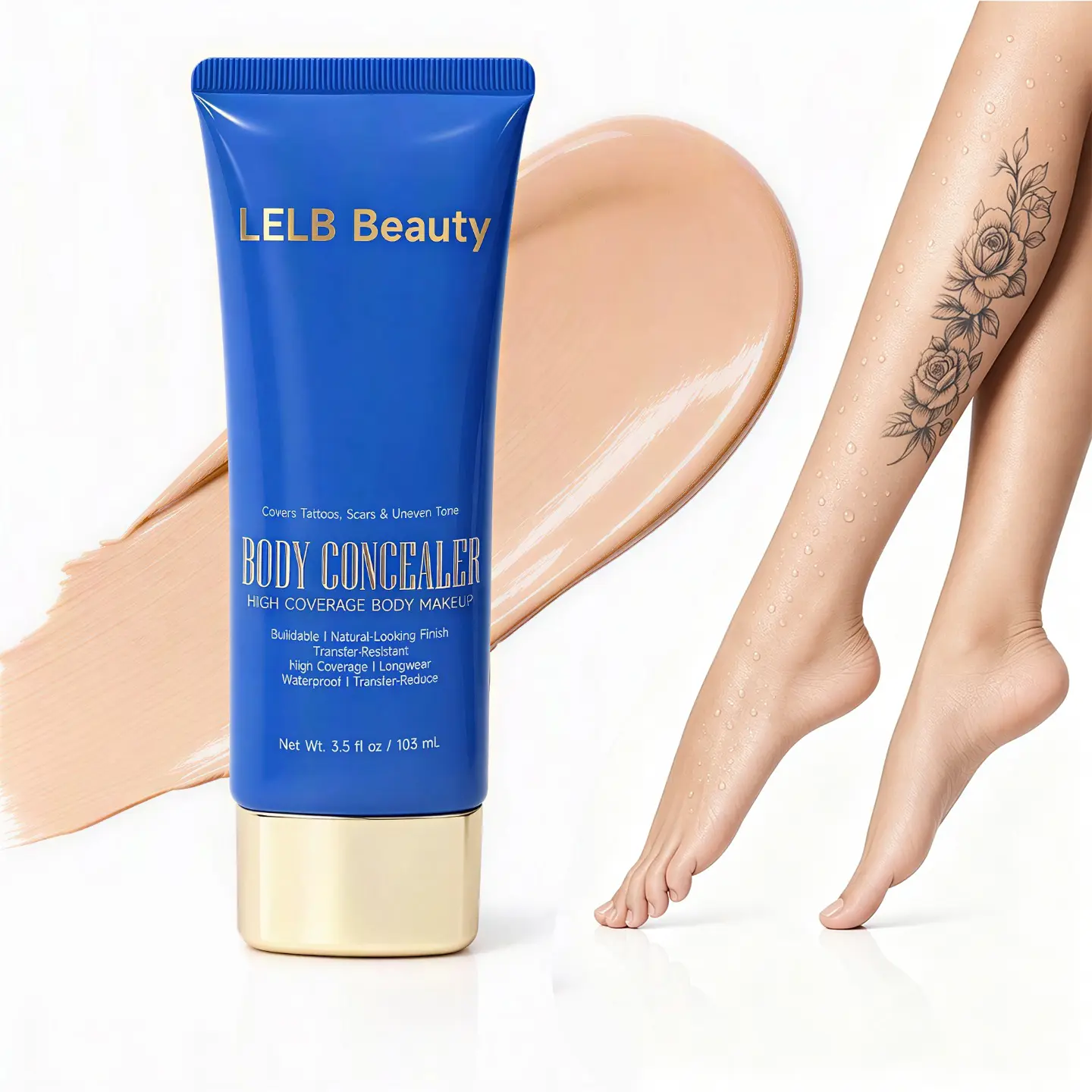 LELB Professional Tattoo Cover Up Makeup 3.5 oz， Waterproof Full Coverage Body Concealer Covers Tattoos, Scars, Stretch Marks, Bruises, Birthmarks, Varicose Veins & Uneven Skin Tone ，Transfer Resistant