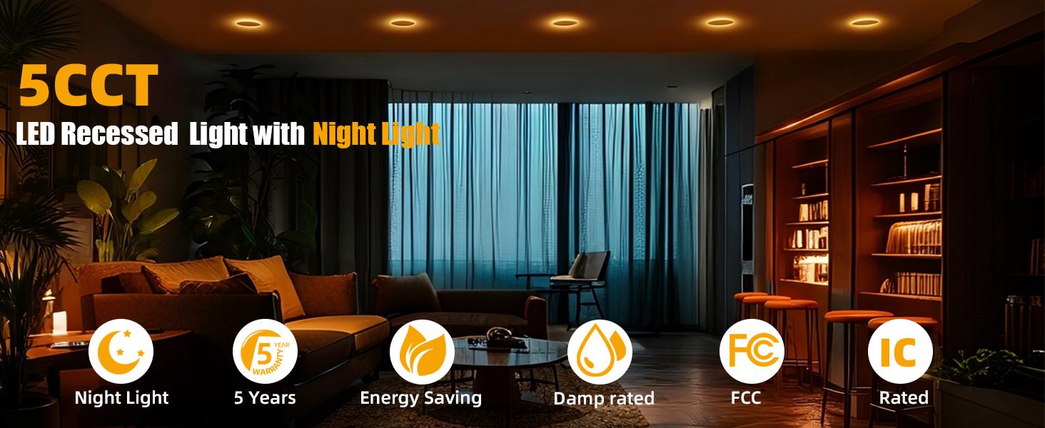 12Pack 6Inch Dimmable Nightlight led lights bedroom LED Recessed Lighting with Junction Box, 2700K-5000K Selectable downlights living room wall lights 12Pack 6Inch Dimmable Nightlight led lights bedroom LED Recessed Lighting with Junction Box, 2700K-5000K Selectable downlights living room wall lights